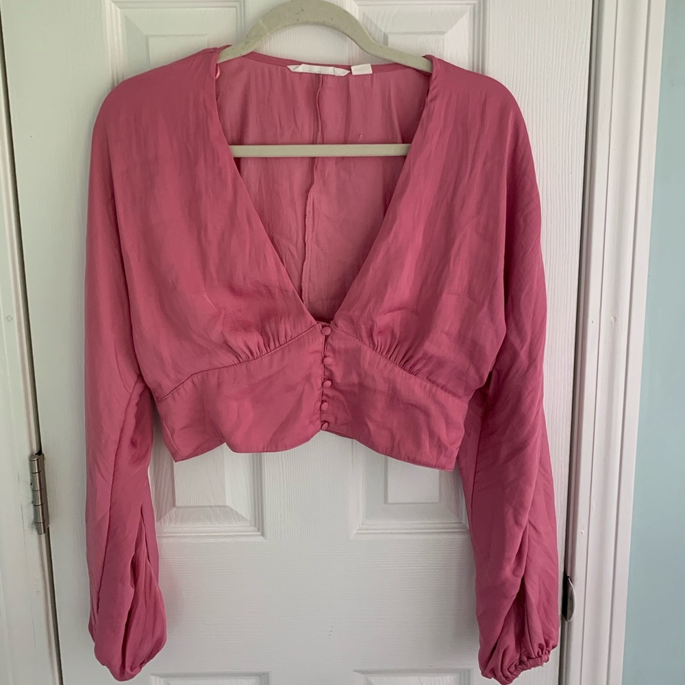 Glassons Pink Satin Plunging Blouse
